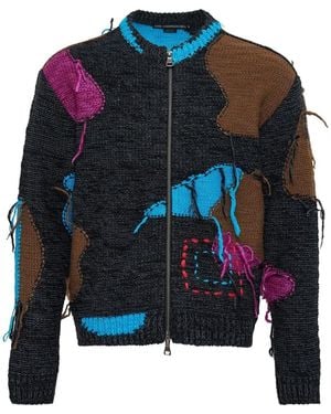ANDERSSON BELL Ausgefranster Cardigan Im Patchwork-Look - Blau