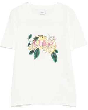 Chloé Lemon-Print Logo-Print T-Shirt - White