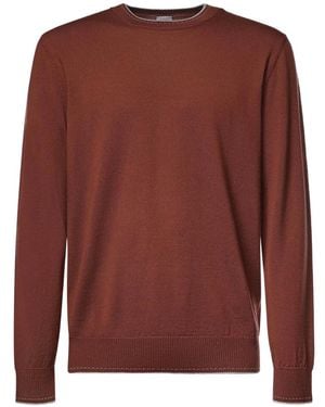 Eleventy Contrast-Trim Crew-Neck Jumper - Brown