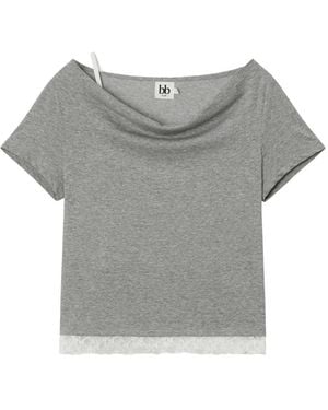 B+ AB Lace-Trim Cowl-Neck T-Shirt - Grey