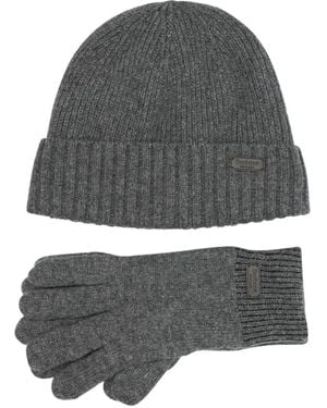 Barbour Carlton Ribbed-Knit Beanie Hat And Gloves Set - Gray