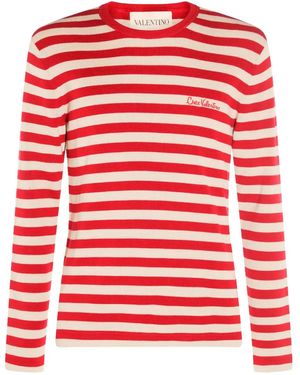 Valentino Garavani Striped Wool T-Shirt - Red