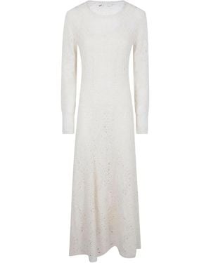 D.exterior Open-Knit Long-Sleeve Midi Dress - White