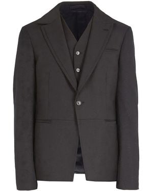Ferragamo Waistcoat-Detail Single-Breasted Blazer - Black