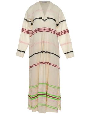 Devotion Striped V-Neck Midi Dress - White
