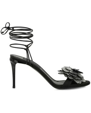 Philipp Plein Flower-Appliqué Lace-Up Sandals - Black