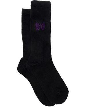 Needles Butterfly-Embroidered Socks - Black