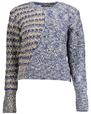 Desigual Patchwork-Pullover Mit Zopfmuster - Blau