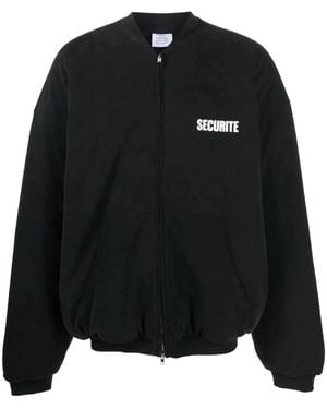 Vetements Slogan-Print Cotton Bomber Jacket - Black