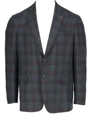 Isaia Check-Pattern Blazer - Black