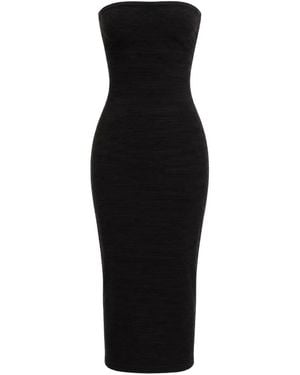 Agua de Coco Robe Bustier Dawn Mi-Longue En Maille Côtelée - Black
