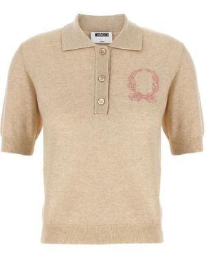 Moschino Embroidered Knited Polo Top - Natural