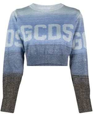 Gcds Pull Crop À Logo En Maille Intarsia - Bleu