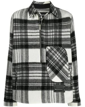 we11done Half-Zip Plaid Wool Shirt - Black