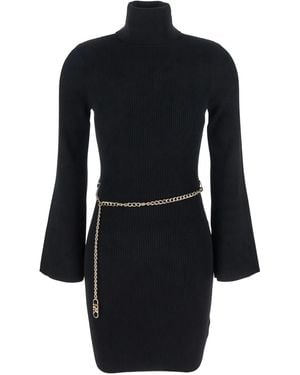 MICHAEL Michael Kors Ribbed Chain-Belt Mini Dress - Black