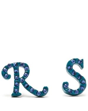 Raf Simons Logo-Lettering Rhinestone Stud Earrings - Blue