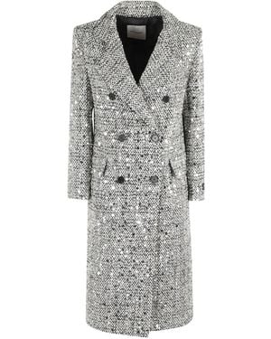 ERMANNO FIRENZE Sequin-Embellished Double-Breasted Coat - Gray