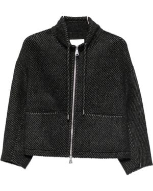 ERMANNO FIRENZE Drawstring-Neck Ribbed-Knit Jacket - Black