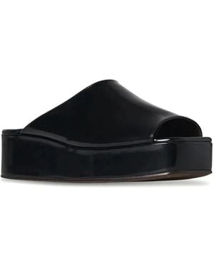 The Row Emi Leather Flatform Sandals in Black | Lyst