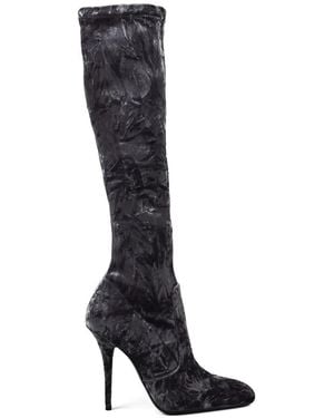 Saint Laurent Talia Velvet Boots - White