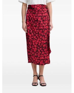 Never Fully Dressed Cherry-Print Wrap Midi Skirt - Red