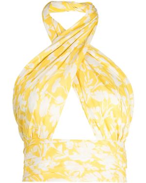Bambah Catania Floral-Print Cropped Top - Metallic
