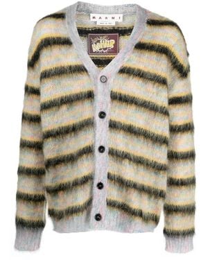 Marni Striped Mohair-Blend Cardigan - Yellow