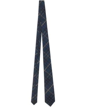 Burberry チェック シルクネクタイ - ブルー