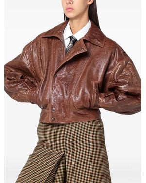 Saint Laurent Puffed-Sleeve Leather Jacket - Brown