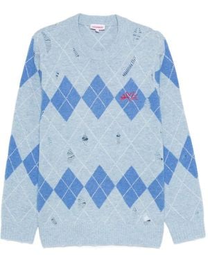 Charles Jeffrey Argyle-Pattern Distressed Jumper - Blue