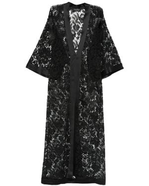 Carine Gilson Nachtjapon Met Kant En V-Hals - Zwart