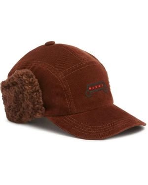 Marni Baseballkappe aus Cord mit Pelzbesatz - Braun