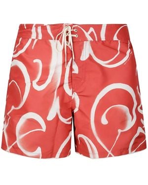 Stockholm Surfboard Club Lace-Up Print Shorts - Red