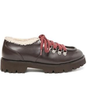 Peserico Shearling-Trim Lug-Sole Lace-Up Shoes - Brown