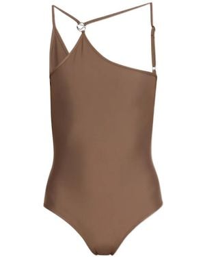 Coperni One-Shoulder Logo-Ring Swimsuit - Brown