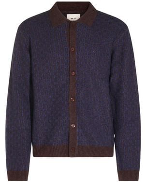 NN07 Thor Checked Button-Up Cardigan - Blue