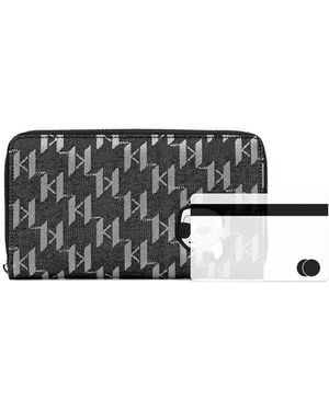 Karl Lagerfeld モノグラム ファスナー財布 - グレー