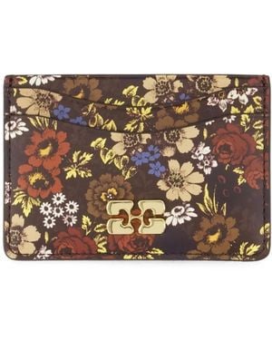 Ganni Floral-Print Wallet - Brown