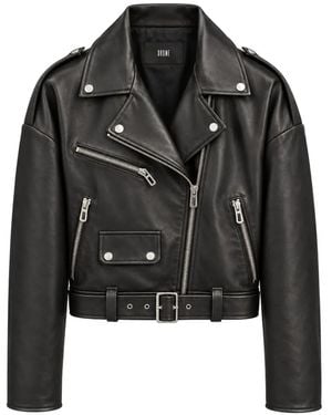 DROMe Belted Leather Biker Jacket - Black