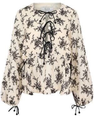 Sea Floral-Print Tie-Front Top - White