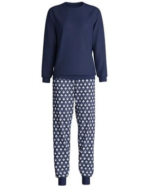 CALIDA Pyjama Met Logoprint En Raglan Mouwen - Blauw