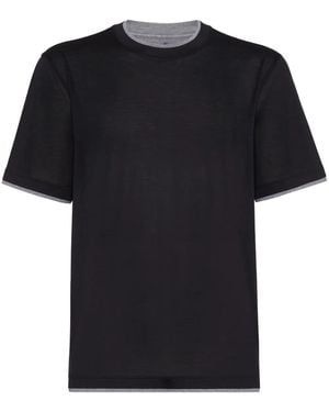 Brunello Cucinelli Silk And Cotton Jersey Crew-Neck T-Shirt With Faux-Layering - Black