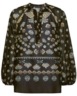 Elena Miro Floral-Print Blouse - Black