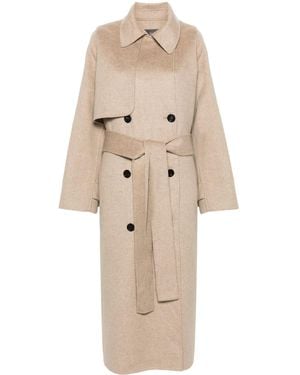 Eric Bompard Brushed Wool-Cashmere Double-Breasted Coat - Natural