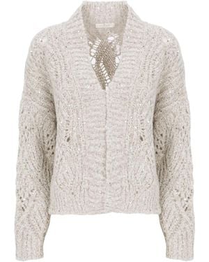 Panicale Open-Knit Sequined Cardigan - White