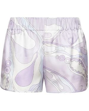 PUCCI Elasticated-Waistband Orchidee-Print Shorts - Blue