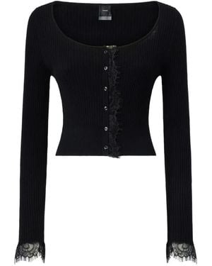 Pinko Cardigan Crop En Soie Et Cachemire Mélangés À Dentelle - Noir