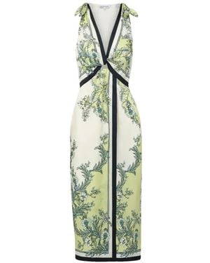 Veronica Beard Kaliza Tie-Strap Floral Midi Dress - Green