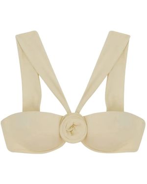 LaRevêche Embellished-Rose Bikini Top - Natural