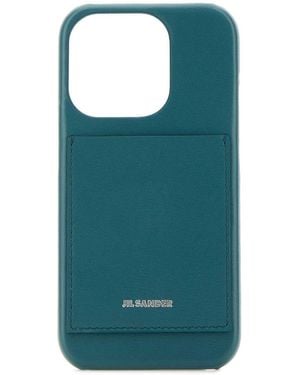 Jil Sander Leather Iphone 15 Pro Case - Blue